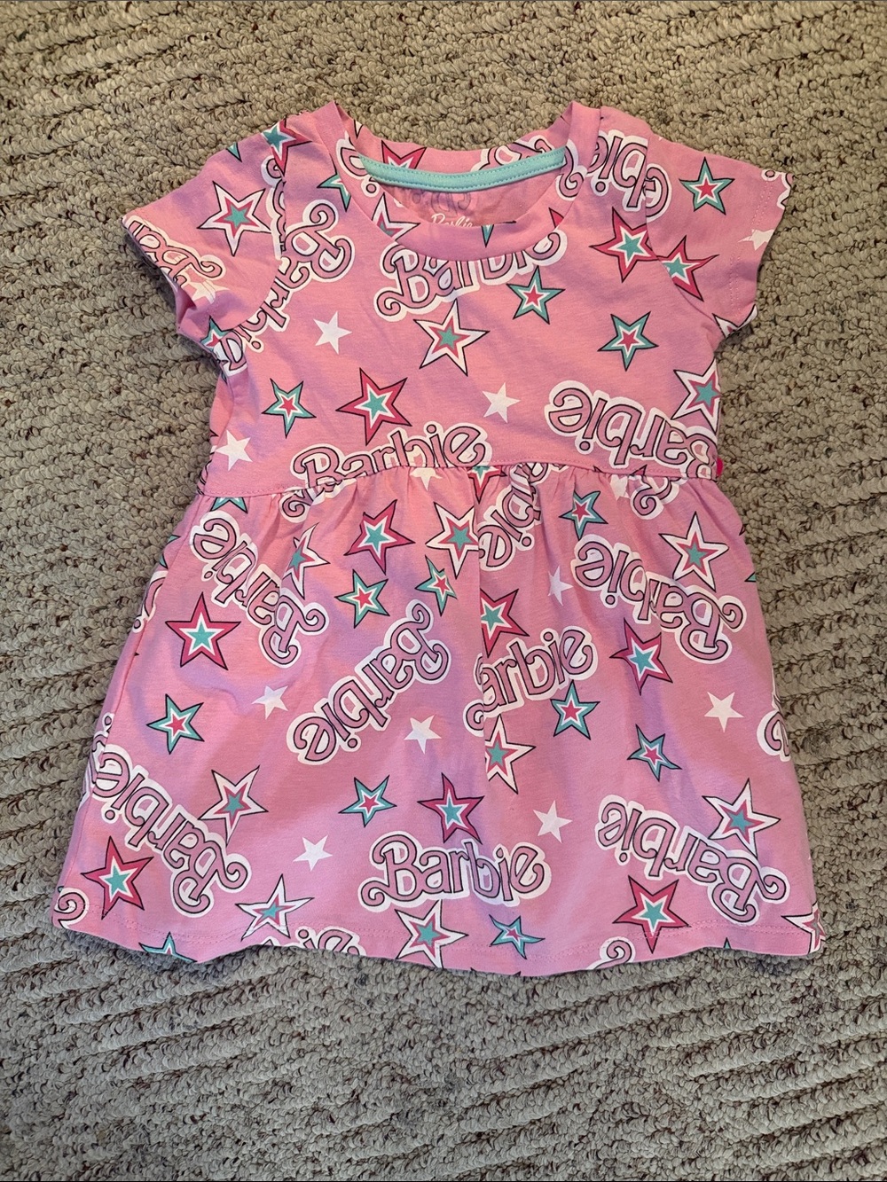 Barbie Pink Star Logo Cotton Dress with Teal & White Accents
